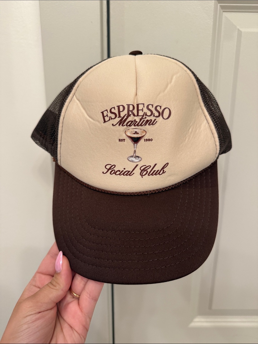 Espresso Martini Social Club Trucker Cap - Cream & Brown